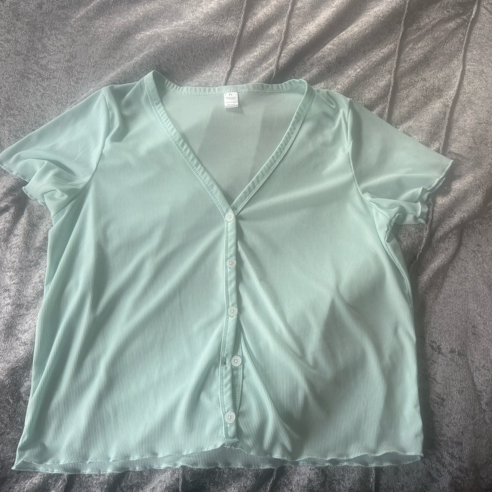 Blue L crop blouse